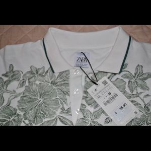 Zara Men's Polo Shirt XL WhiteFloral